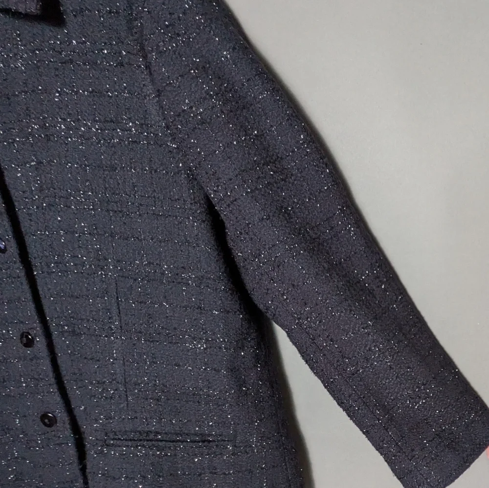 Sag Harbor Vintage Petite Black Metallic Tweed Blazer Classic Jacket Plus Size